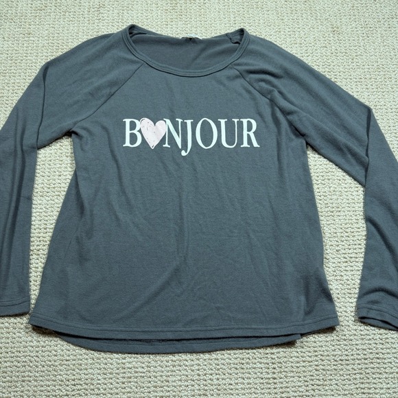 PJ Salvage Other - PJ Salvage Heart‎ Pajama Sweater Womens Medium Gray Long Sleeve Rayon Sleepwear